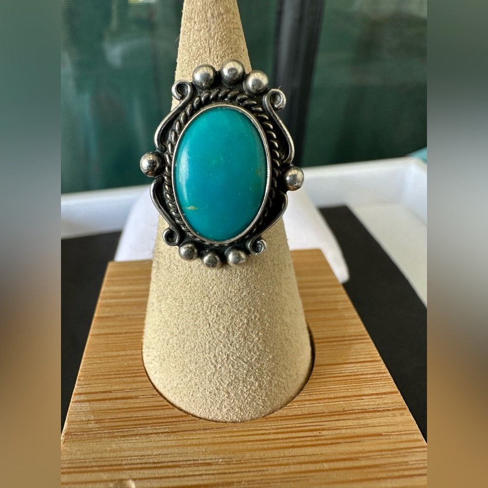 Classic Vintage 70’s Turquoise Silver Women's Ring 6 925